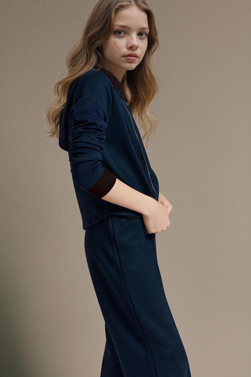 DeFacto Blue Girl Girl Zipped Modal Zip-Up Sweatshirt Casual - Image 3